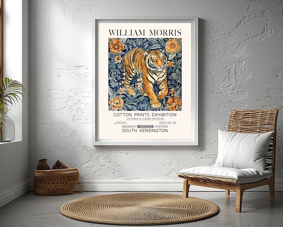 William Morris Prowling Tiger Print Vintage Floral Exhibition Art