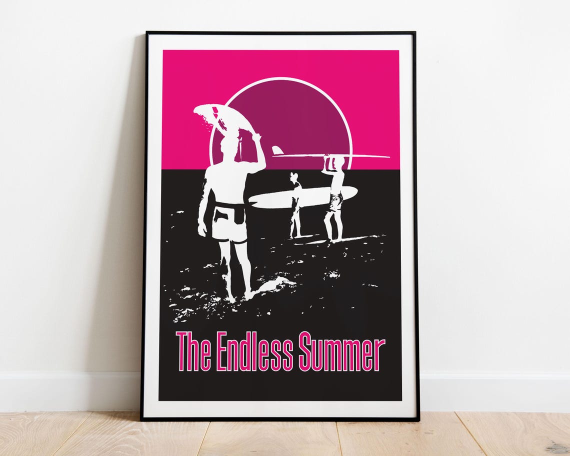 The Endless Summer Retro Surf Film Black Pink Graphic Poster