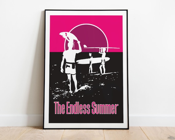 The Endless Summer Retro Surf Film Black Pink Graphic Poster