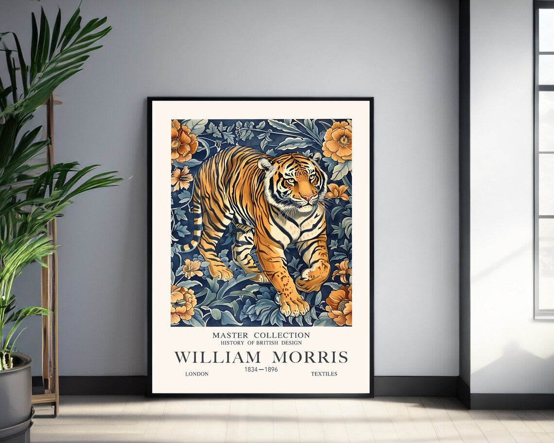 William Morris Prowling Tiger Print Vintage Floral Textiles Art