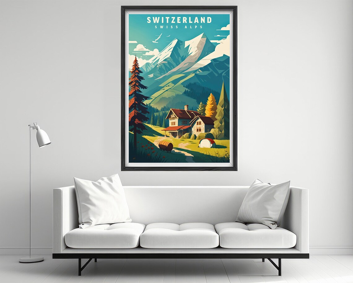 Switzerland Swiss Alps Chalet Meadow Retro Travel Poster Art - Image 2