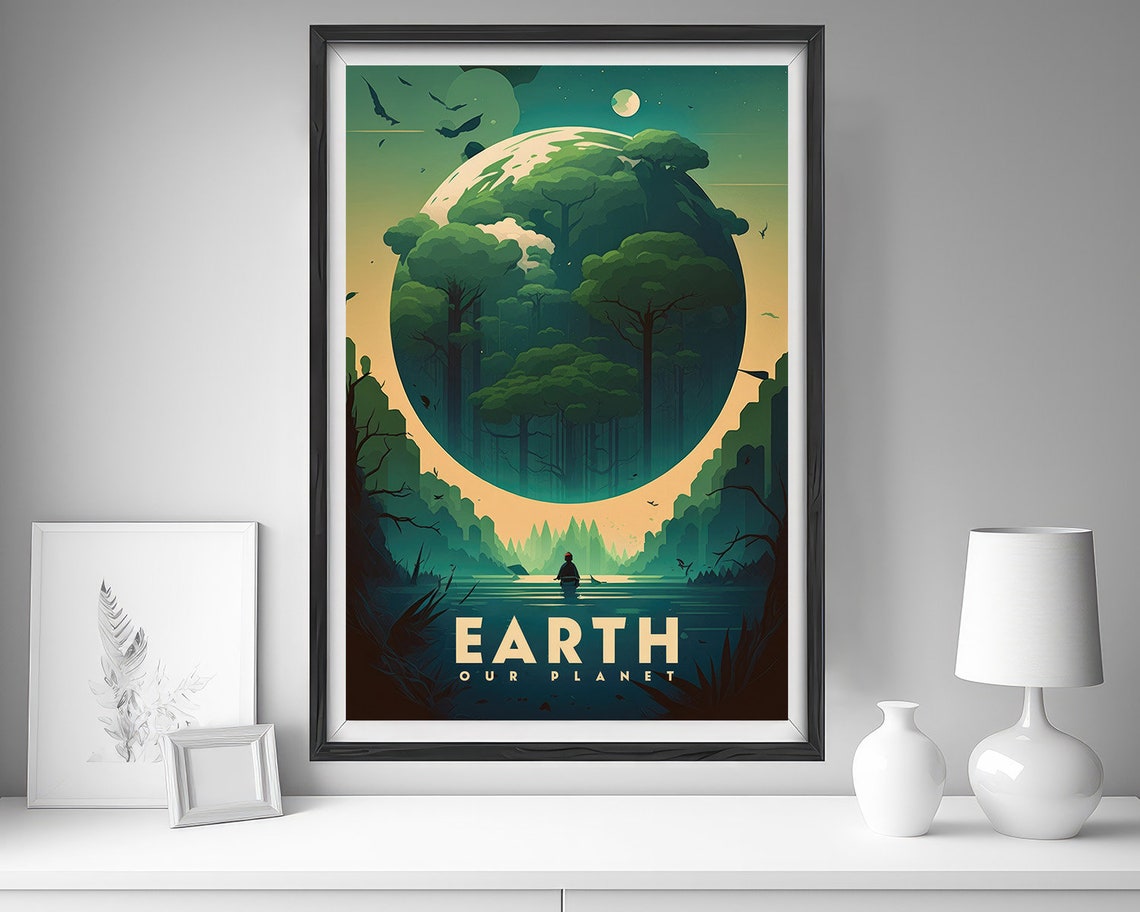 Earth Our Planet Giant Globe Forest Kayak Vintage Style Poster - Image 4