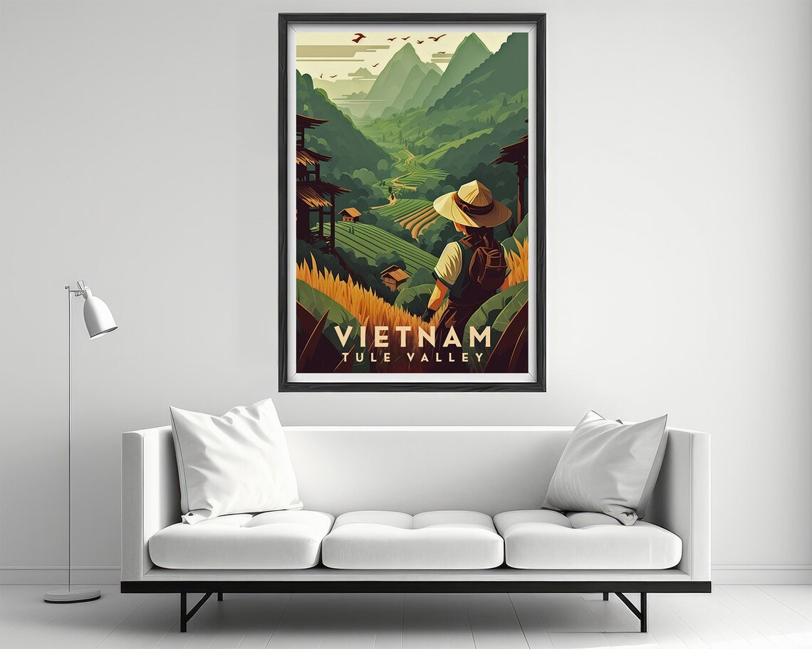 Vietnam Tule Valley Rice Terraces Green Mountains Hiking Travel Poster - Image 2