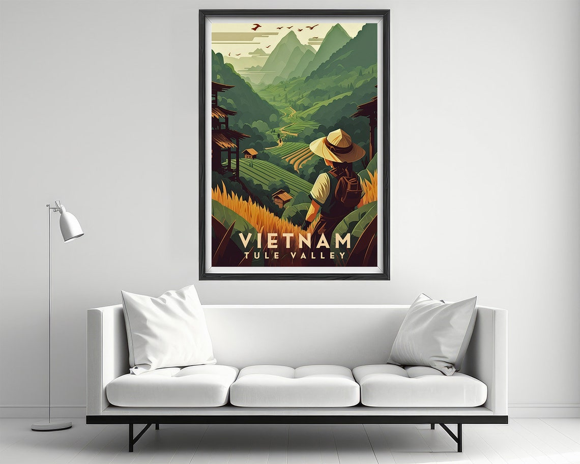 Vietnam Tule Valley Travel Poster Vietnam Tule Valley Wall Art Print Vietnam Tule Valley Painting Illustration Vietnam Watercolor - Image 2