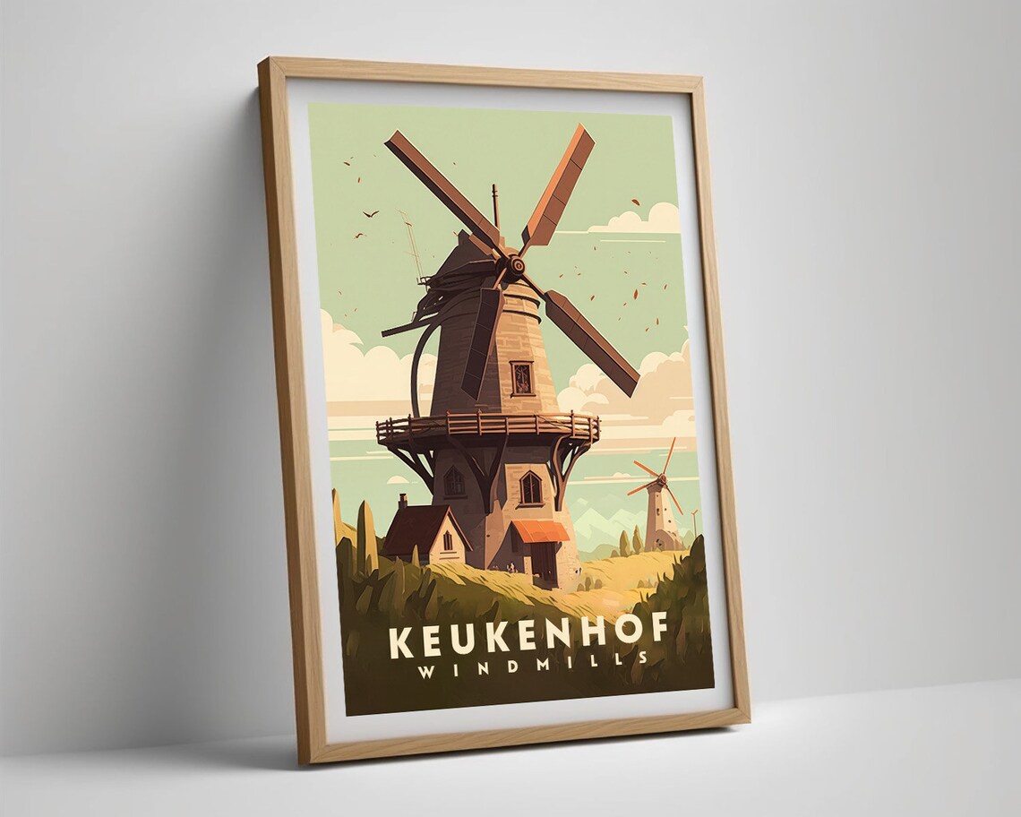 Keukenhof Windmills Netherlands Dutch Vintage Travel Poster Scene - Image 5