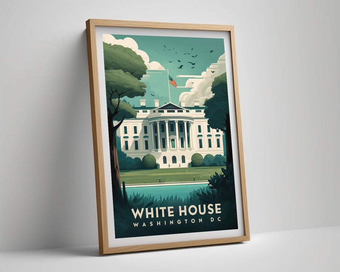 White House Washington DC Landmark Illustration Patriotic Art Poster - Image 5