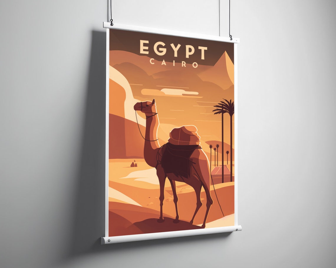 Egypt Cairo Camel Desert Pyramids Vintage Travel Poster Sunset - Image 3