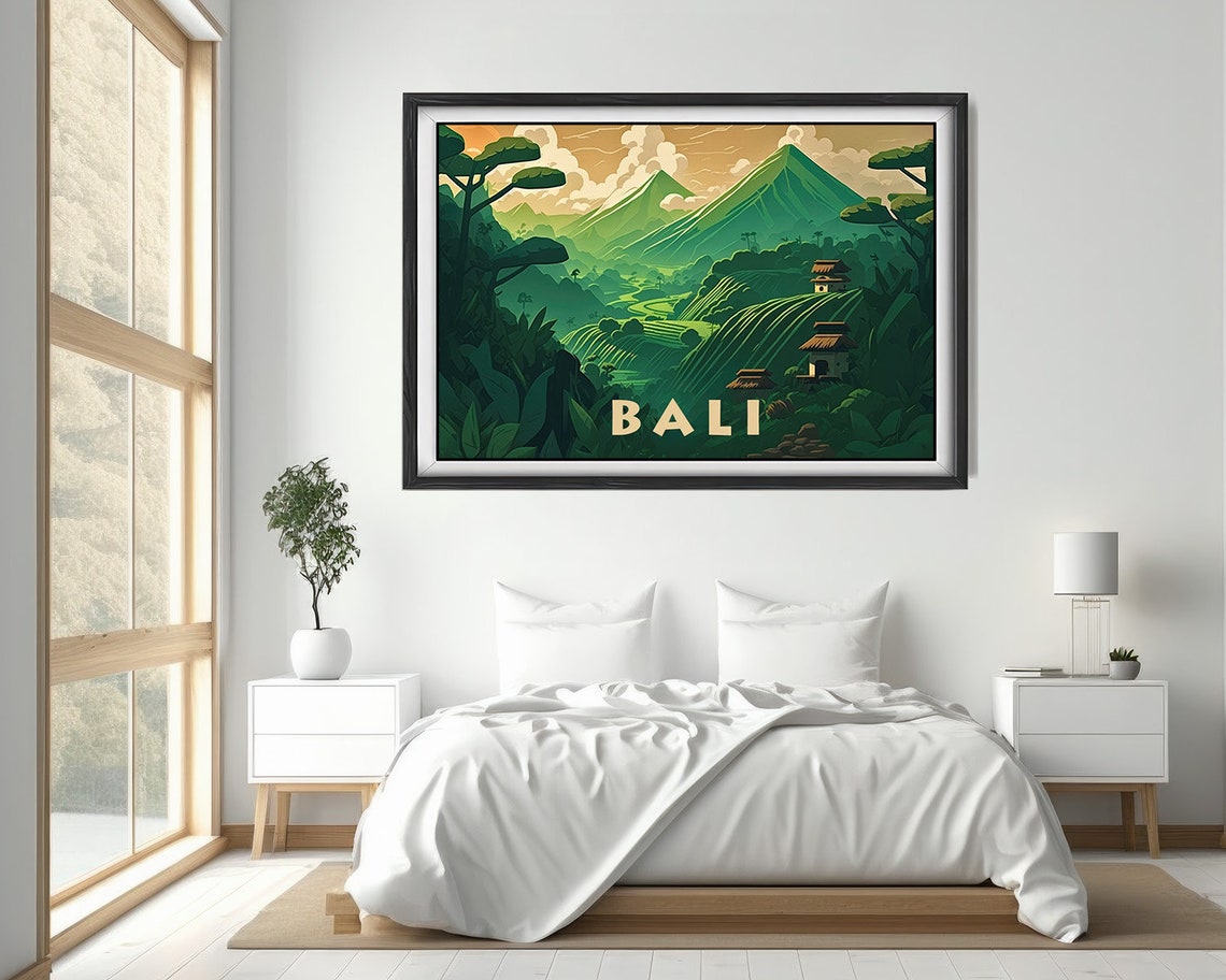 Bali Ubud Volcano Rice Terrace Green Landscape Travel Poster - Image 4