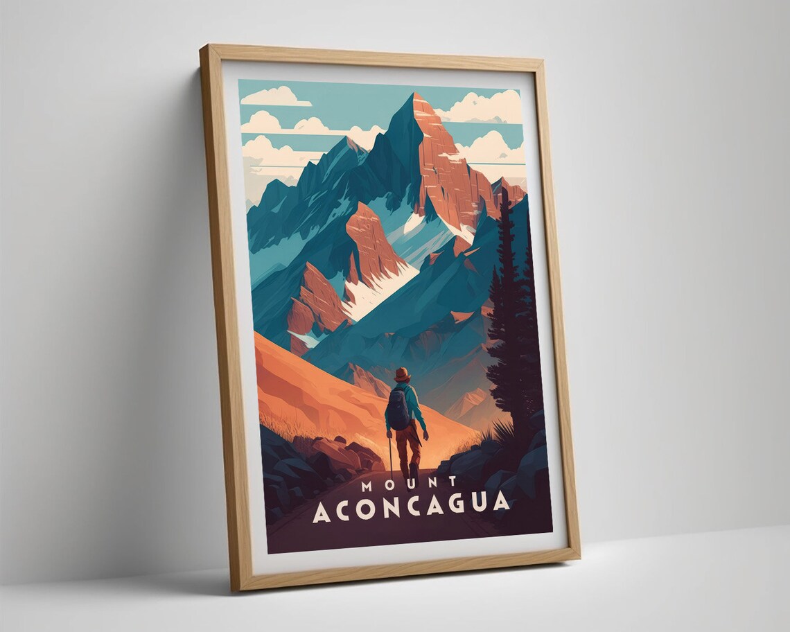 Mount Aconcagua Andes Hiker Sunset Peak Vintage Travel Poster - Image 5