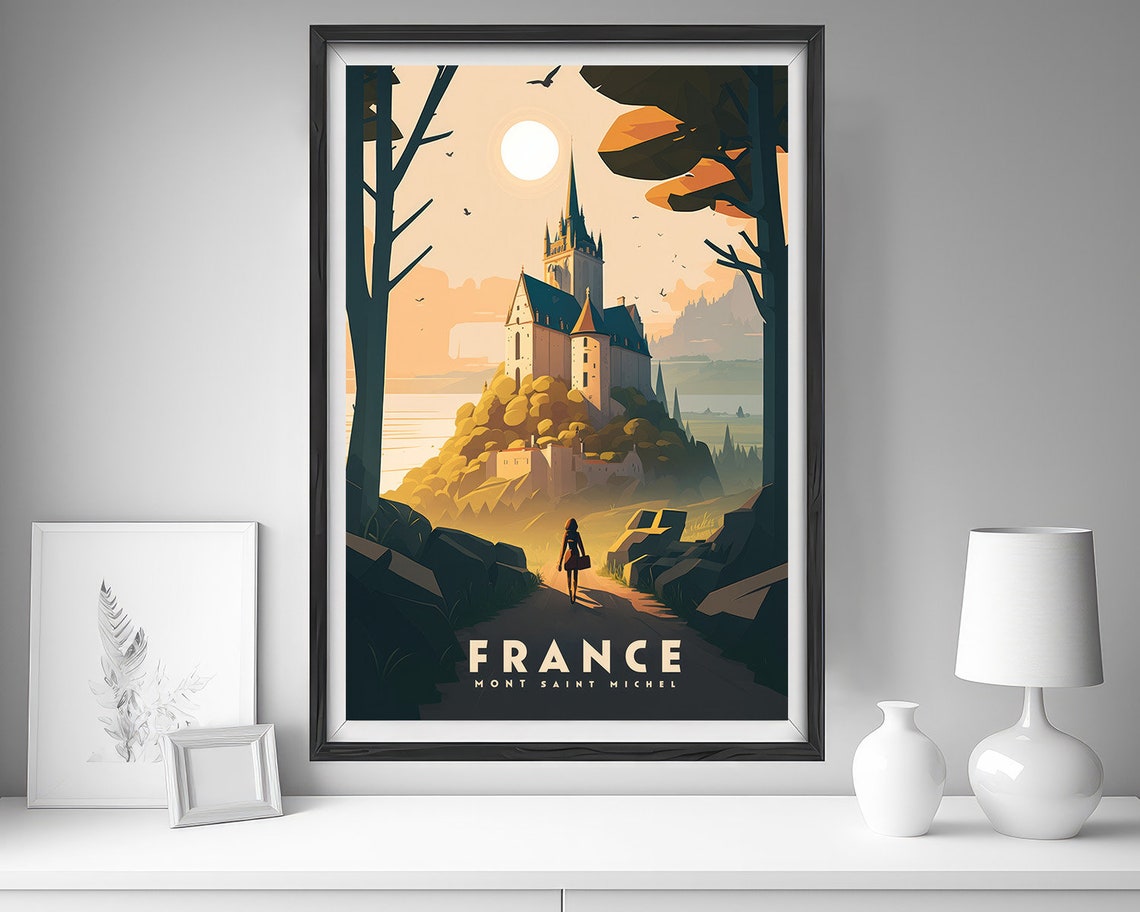 France Mont Saint Michel Travel Poster France Mont Saint Michel Wall Art Print France Painting Illustration France Watercolor Art - Image 3