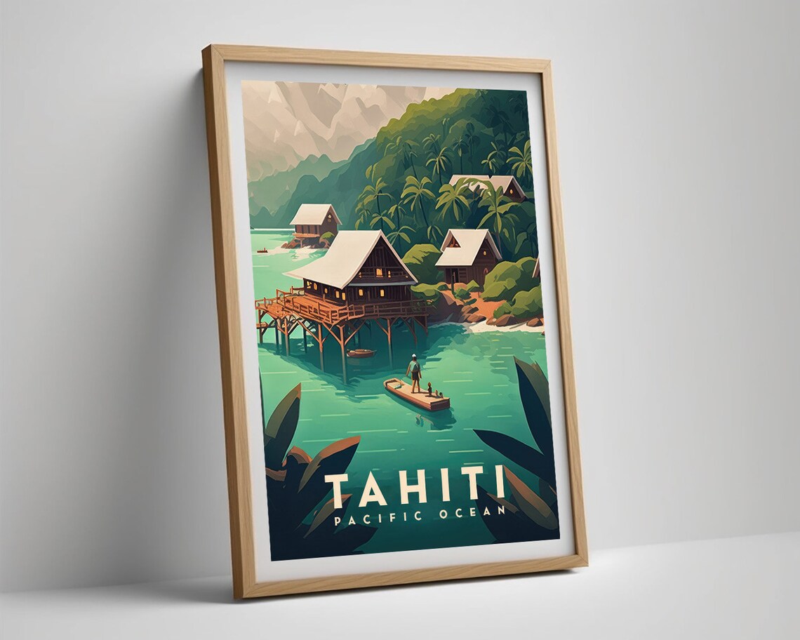 Tahiti Pacific Ocean Overwater Bungalow Island Travel Poster - Image 5