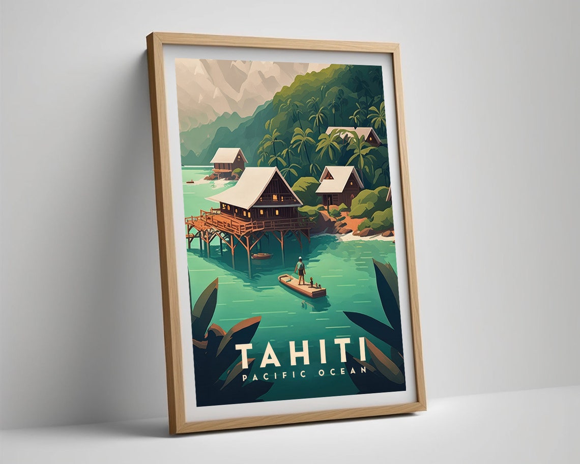 Tahiti Pacific Ocean Travel Poster Tahiti Pacific Ocean Wall Art Print Tahiti Painting Illustration Tahiti Watercolor Home Decor - Image 5