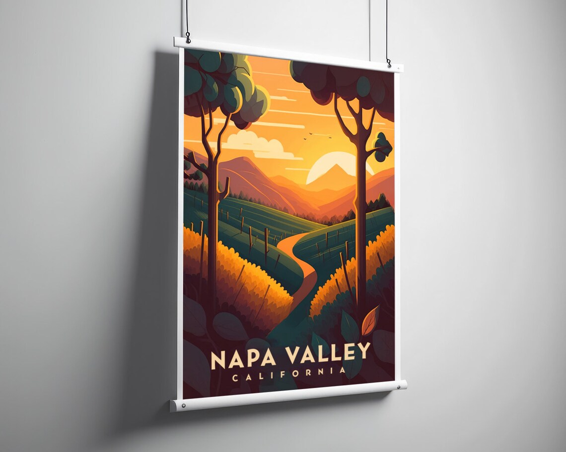 Napa Valley California Vineyard Sunset Hills Vintage Travel Poster - Image 3