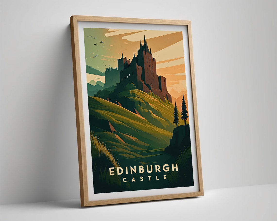 Edinburgh Castle Scotland Sunset Hills Retro Travel Art Poster - Image 5