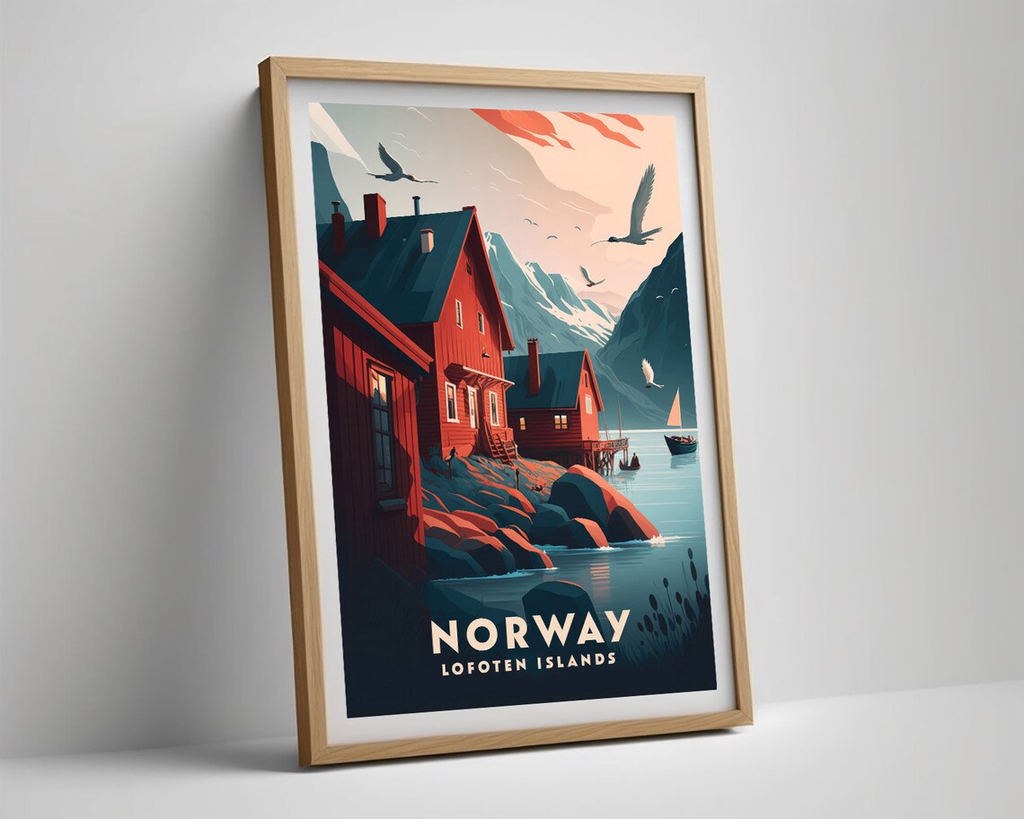 Norway Lofoten Islands Watercolor Travel Poster - Image 5