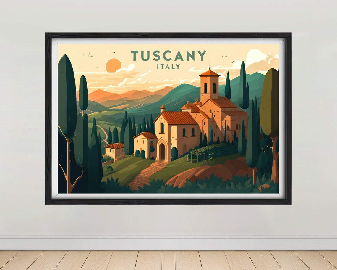 Tuscany Italy Travel Poster Tuscany Italy Wall Art Print Tuscany Italy Painting Tuscany Illustration Tuscany Watercolor Home Decor