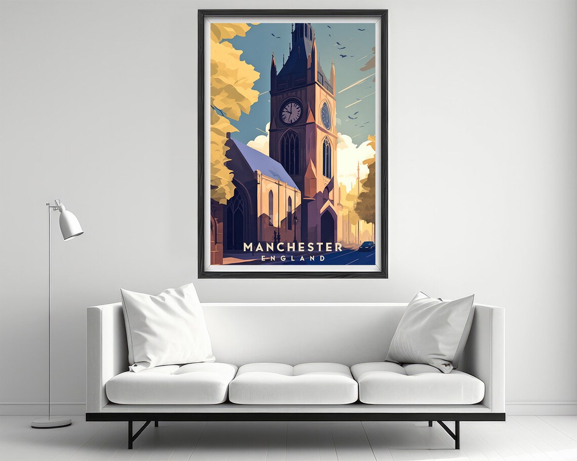 Manchester Travel Poster Manchester Print Manchester Wall Art Print Manchester Uk Manchester Painting Illustration Manchester Watercolor - Image 2