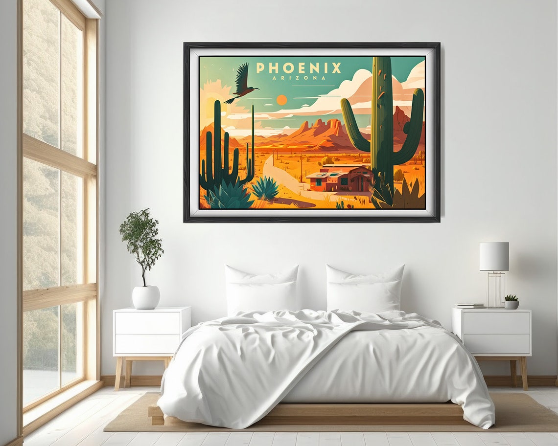 Phoenix Arizona Desert Adobe House Saguaro Retro Travel Poster - Image 4