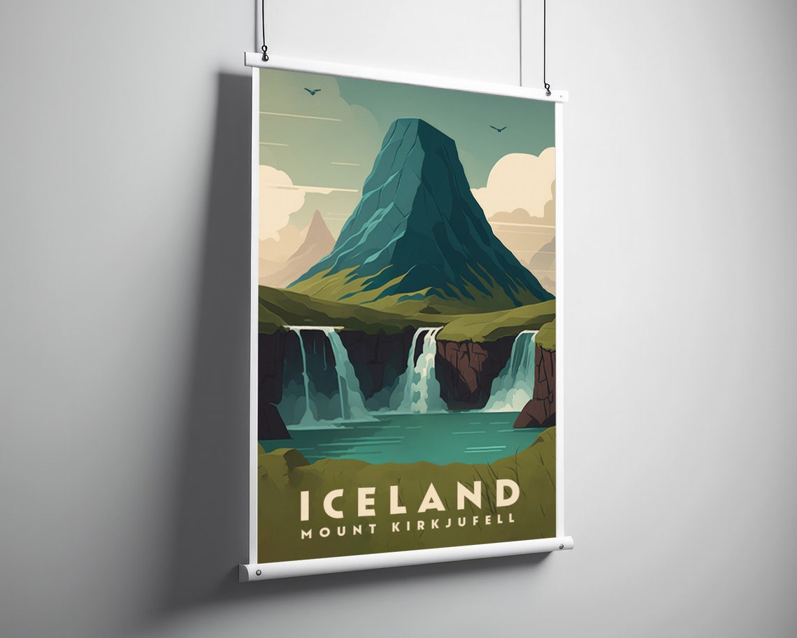 Iceland Mount Kirkjufell Travel Poster Iceland Mount Kirkjufell Wall Art Print Iceland Painting Illustration Iceland Watercolor - Image 3