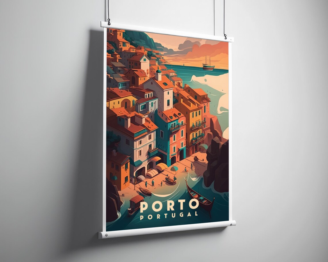 Porto Portugal Colorful Riverside Old Town Sunset Travel Poster - Image 3