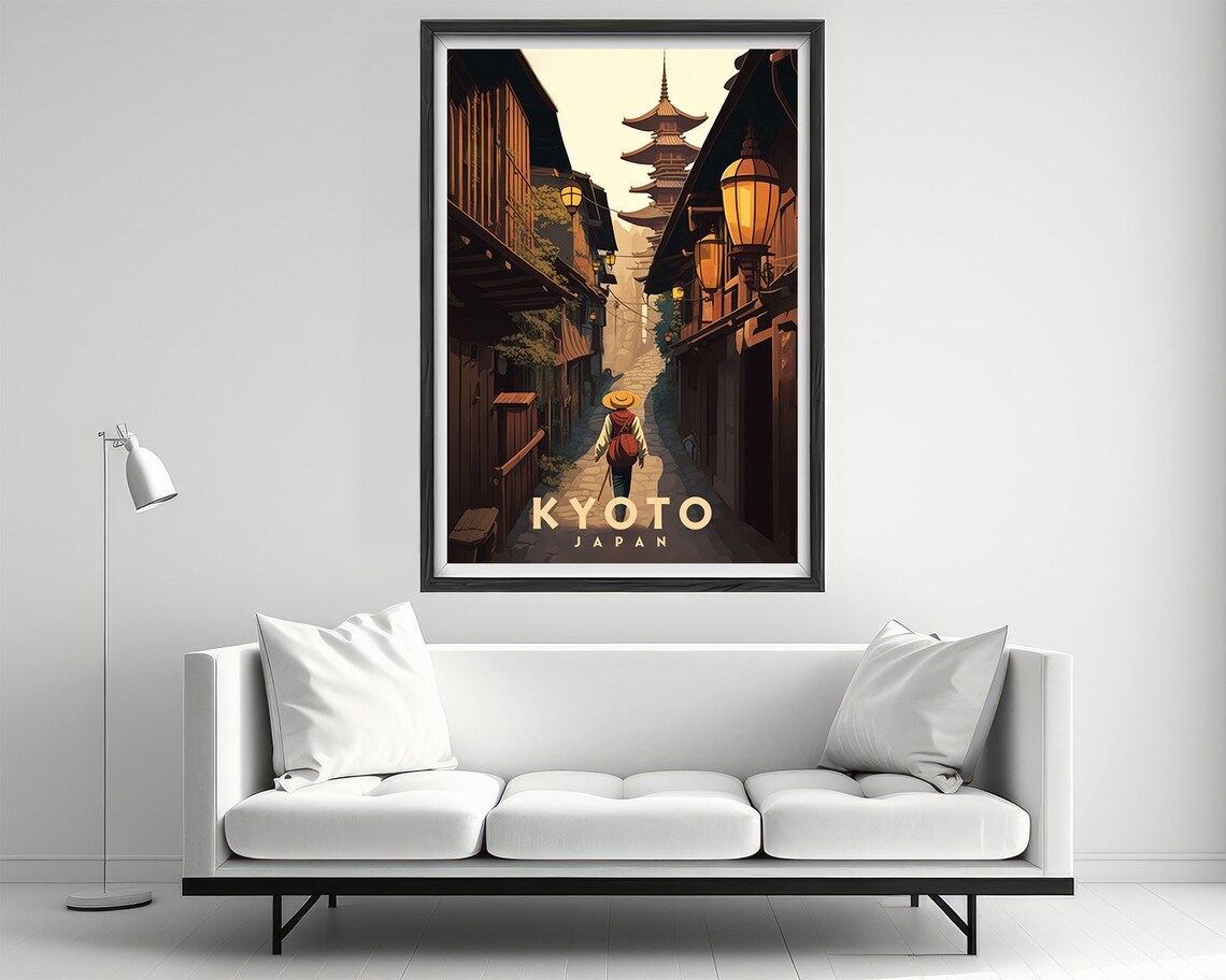 Kyoto Japan Vintage Travel Poster Old Town Lantern Alley Scene - Image 2