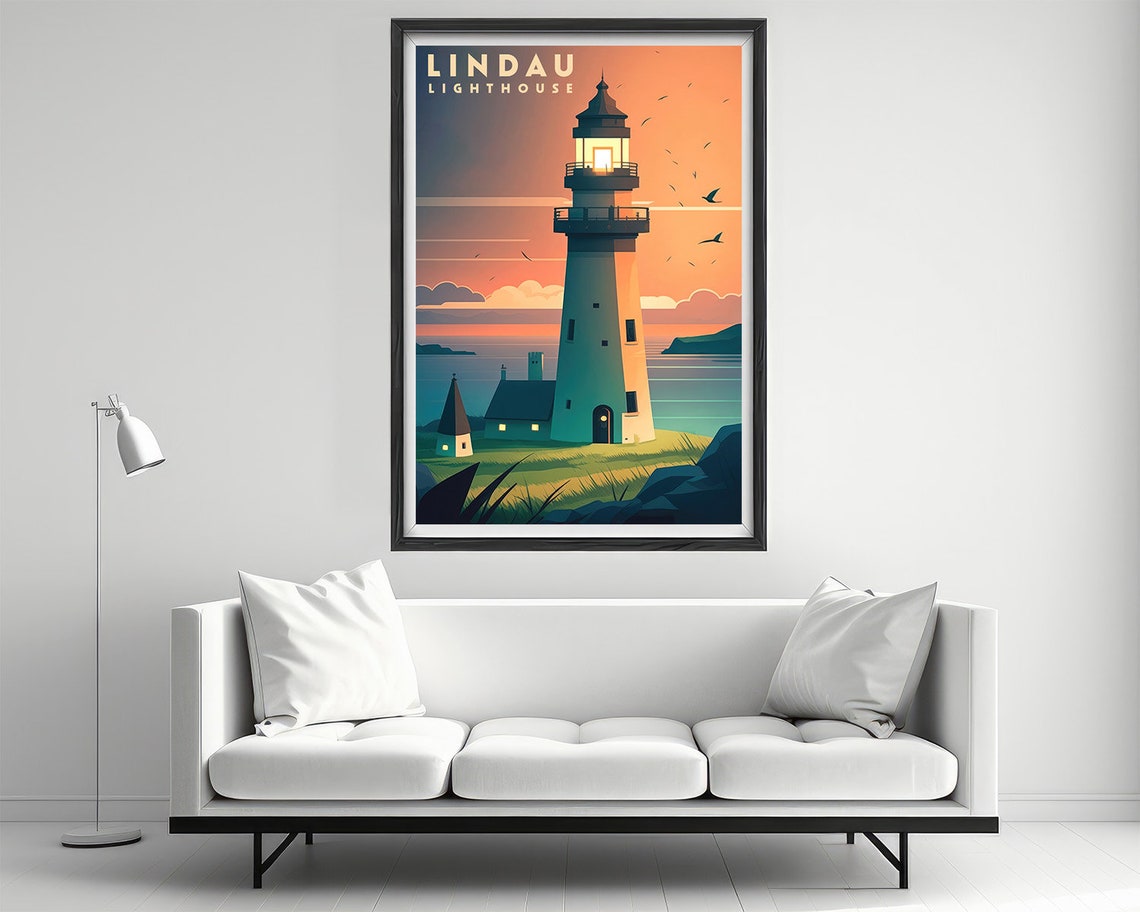 Lindau Germany Lighthouse Sunset Lake Beacon Scenic Travel Poster - Image 2