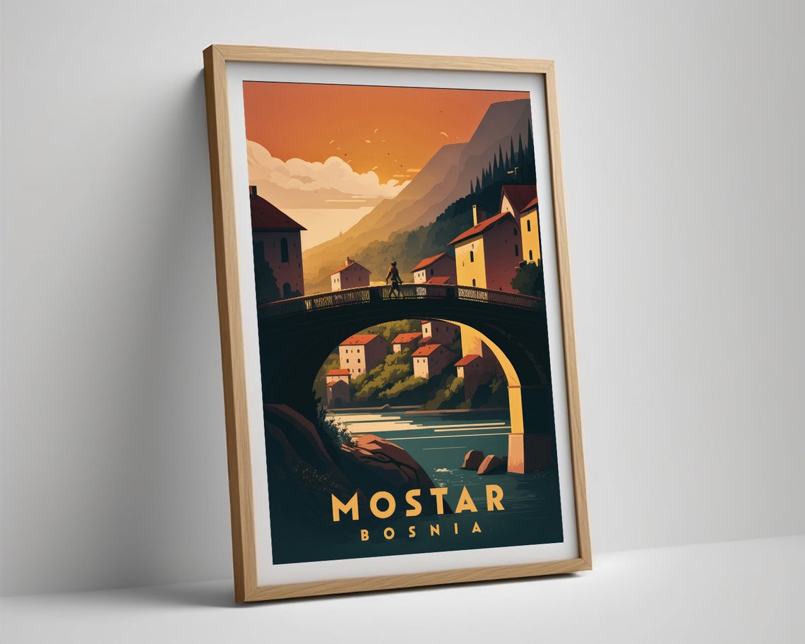 Bosnia Mostar Travel Poster Bosnia Mostar Wall Art Print Bosnia Mostar Painting Illustration Bosnia Mostar Watercolor Home Decor - Image 5
