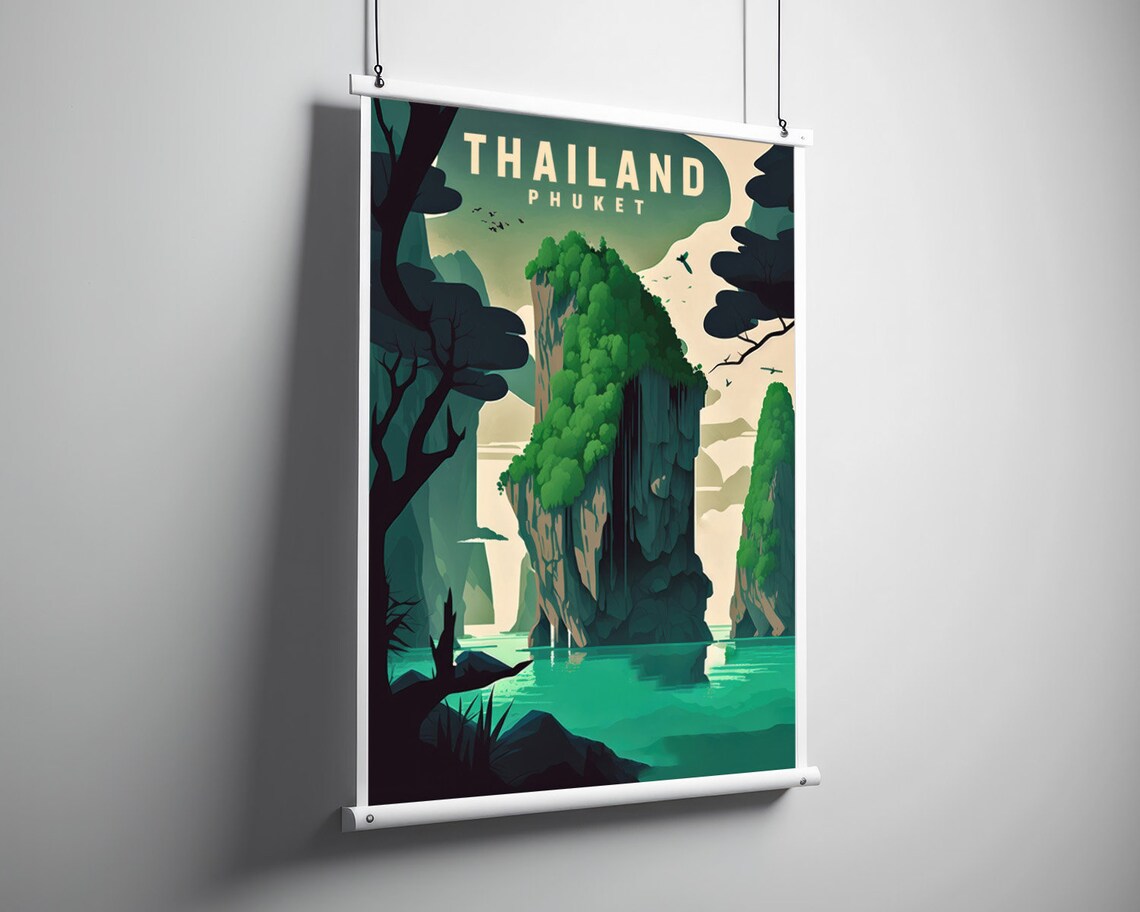 Thailand Phuket Limestone Cliffs Emerald Bay Vintage Travel Poster - Image 3