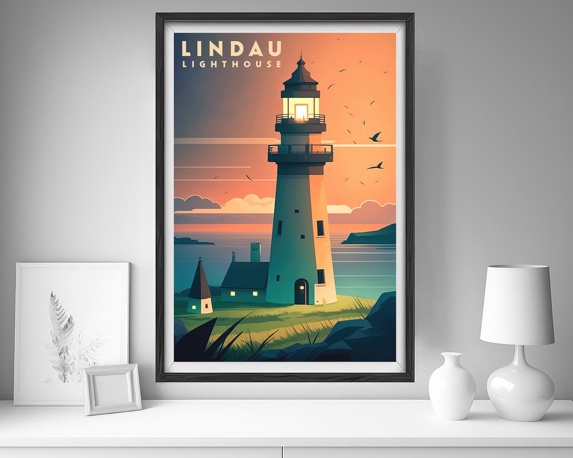 Lindau Germany Lighthouse Sunset Lake Beacon Scenic Travel Poster - Image 4
