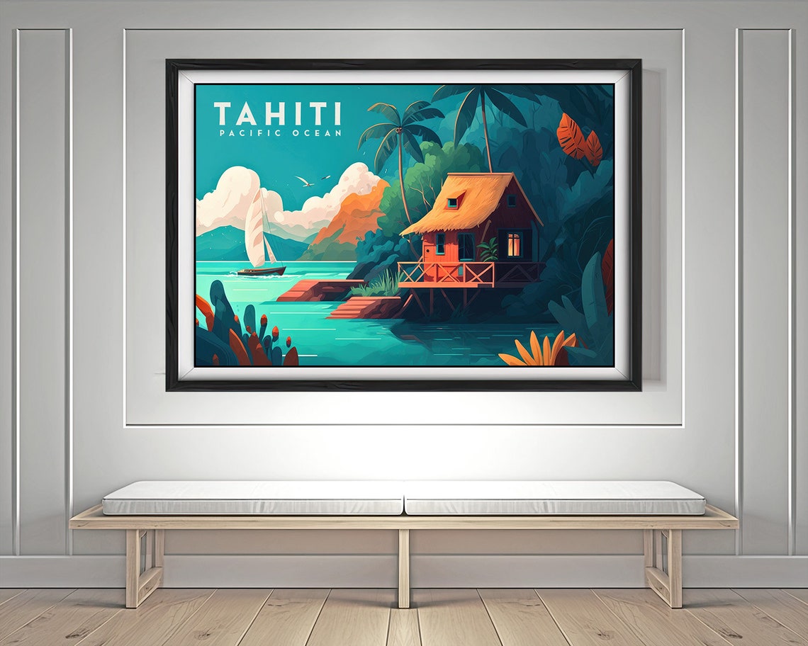 Tahiti Pacific Ocean Travel Poster Tahiti Pacific Ocean Wall Art Print Tahiti Painting Illustration Tahiti Watercolor Home Decor - Image 4