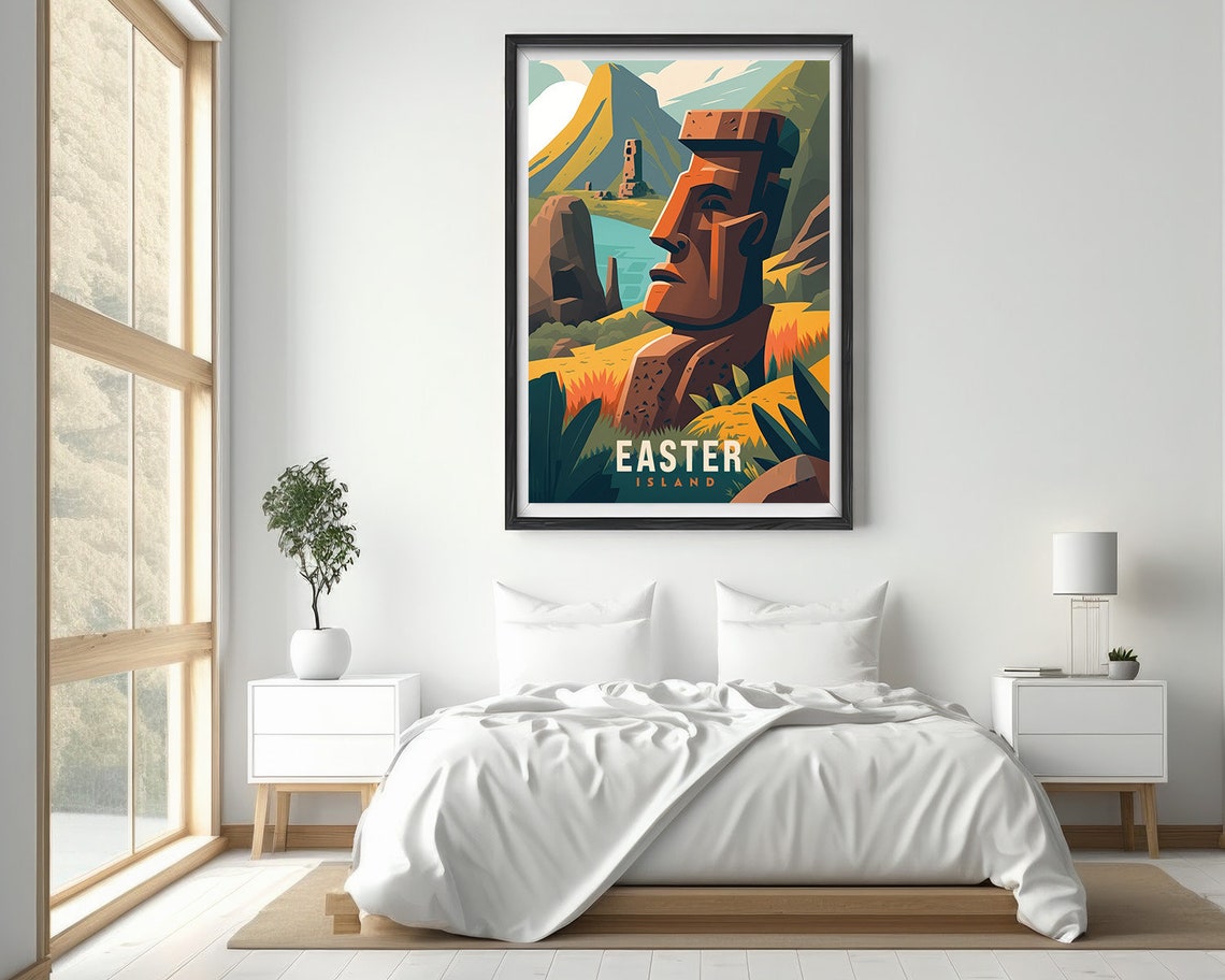 Easter Island Moai Statue Vintage Travel Poster Volcano Hills - Image 2
