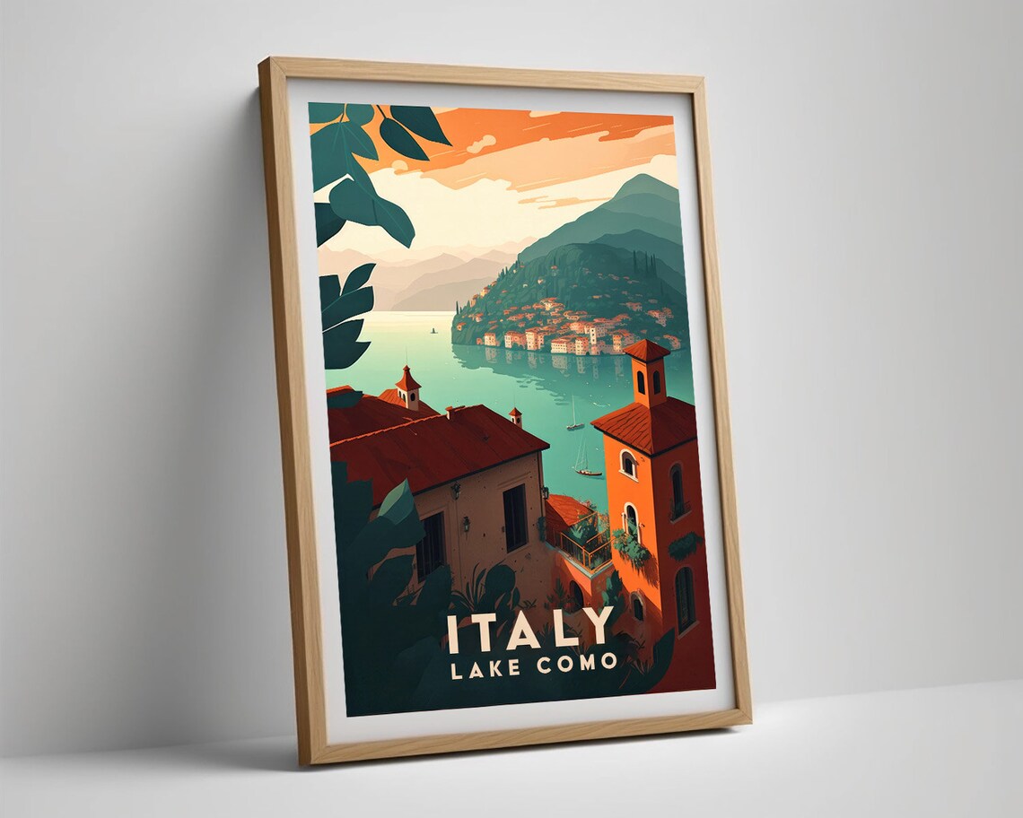 Lake Como Italy Watercolor Travel Poster, Lake View - Image 5