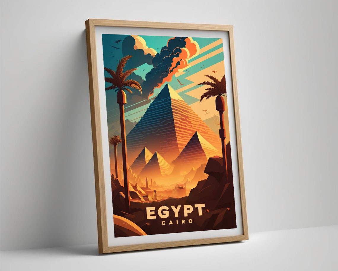 Egypt Cairo Pyramids Vintage Travel Poster Desert Sunset Art - Image 5