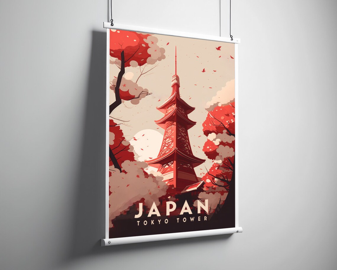Tokyo Tower Japan Travel Poster, Watercolor Art Print - Image 3