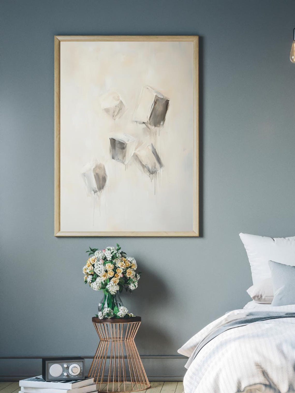 Falling Silence Minimalist Geometric Cube Print Neutral Abstract Wall Art - Image 4