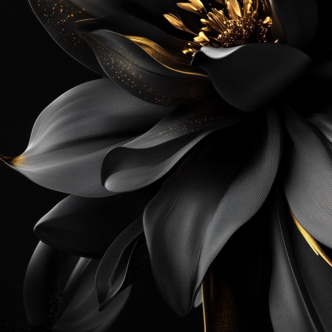Black And Gold Flower Print Elegant Modern Floral Wall Art Luxury Botanical - Image 2