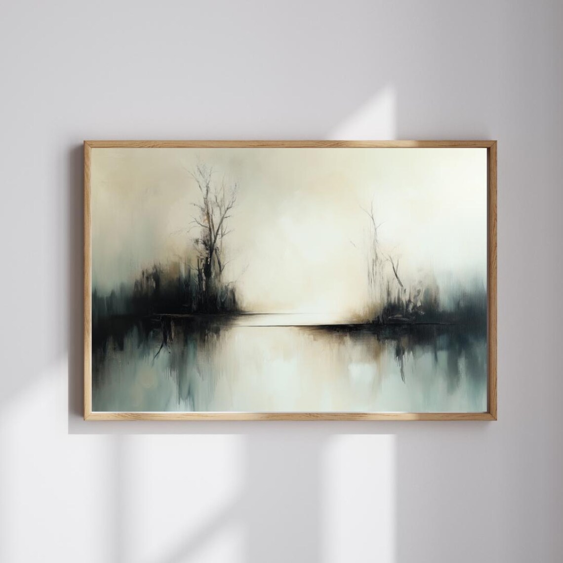 Tranquil Misty River, Soft Minimalist Landscape Art Print