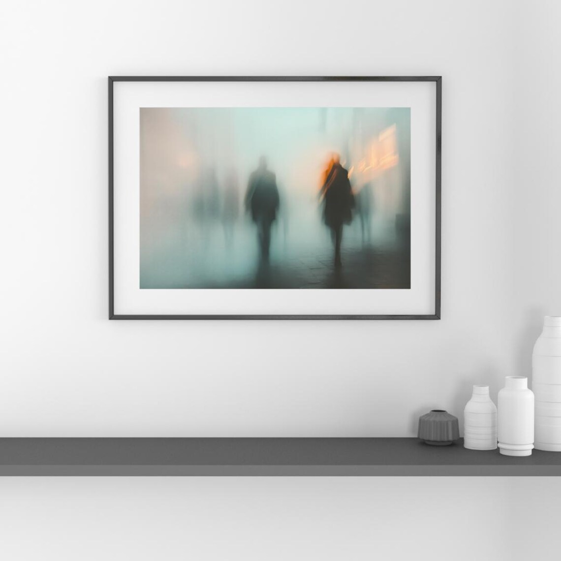 Blurry Crowd In Fog, Minimalist Urban Scene
