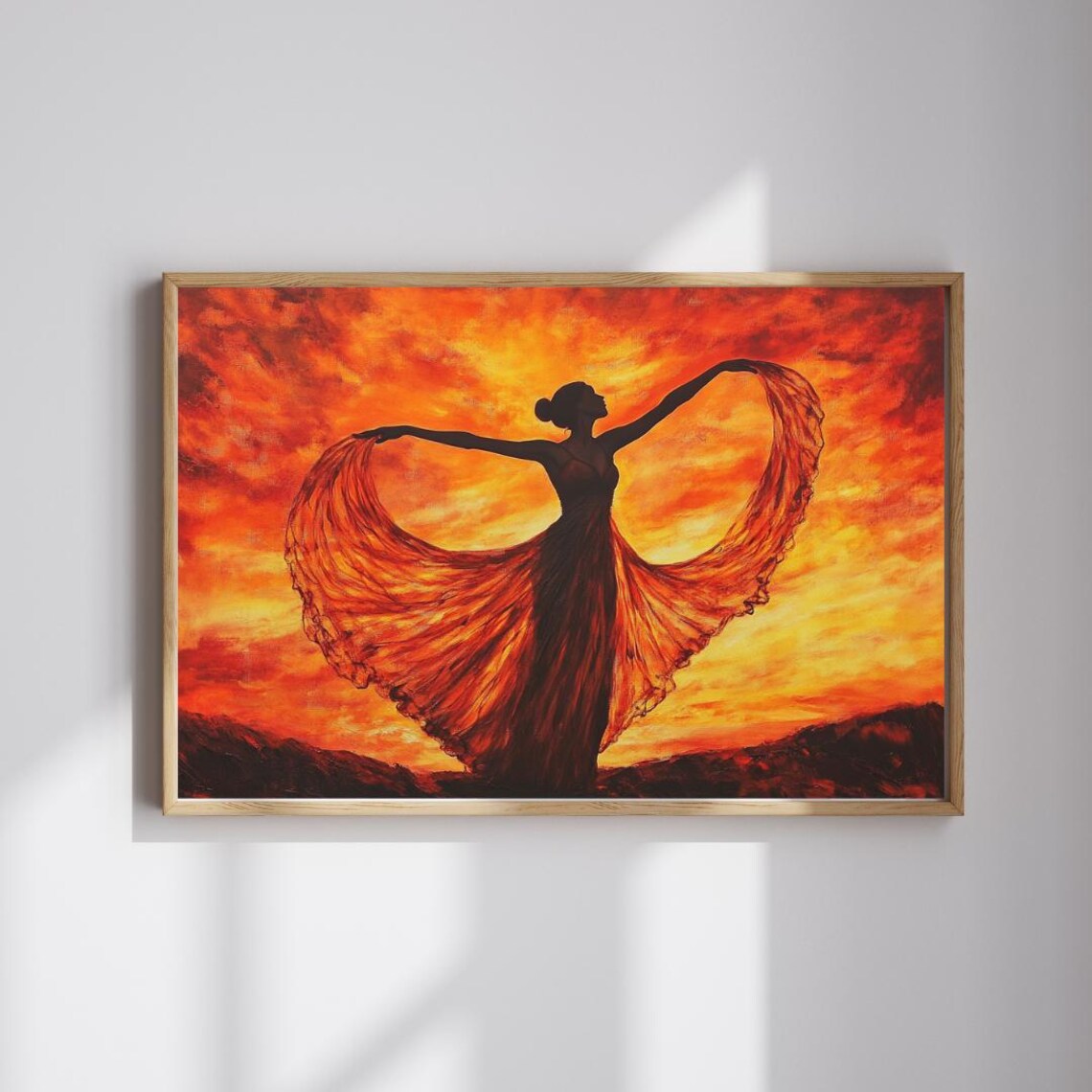 Fiery Sunset Dance Silhouette, Graceful Woman Wall Art - Image 3