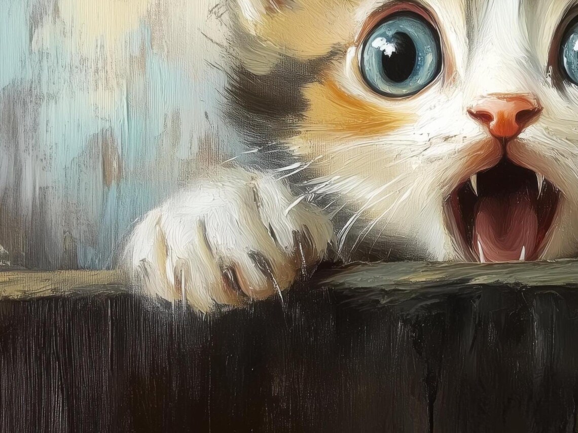 Surprised Kitten Cute Animal Art Print - Image 3