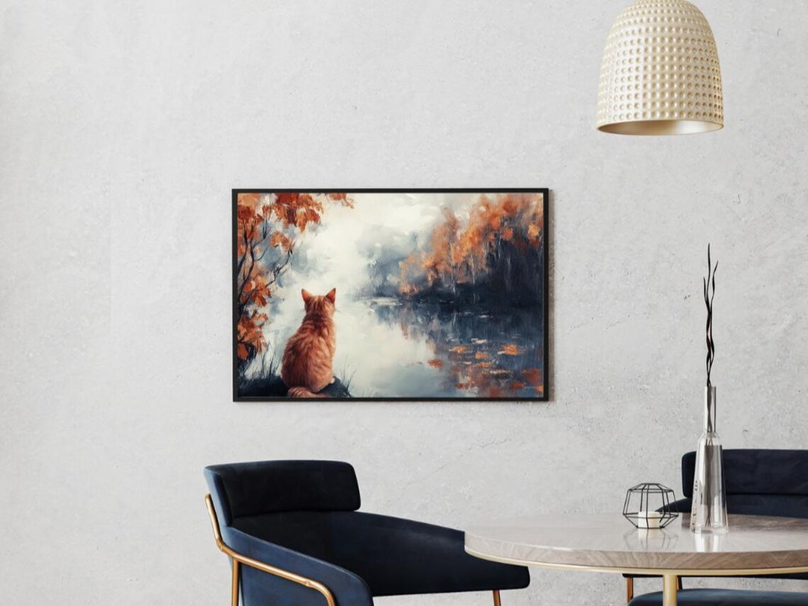 Autumn Whiskers Cozy Cat Serene Fall Landscape - Image 2