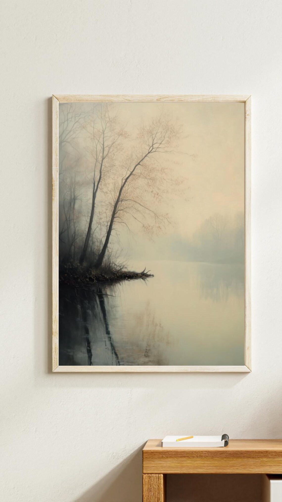 Tranquil Misty River, Soft Minimalist Landscape Art Print - Image 2