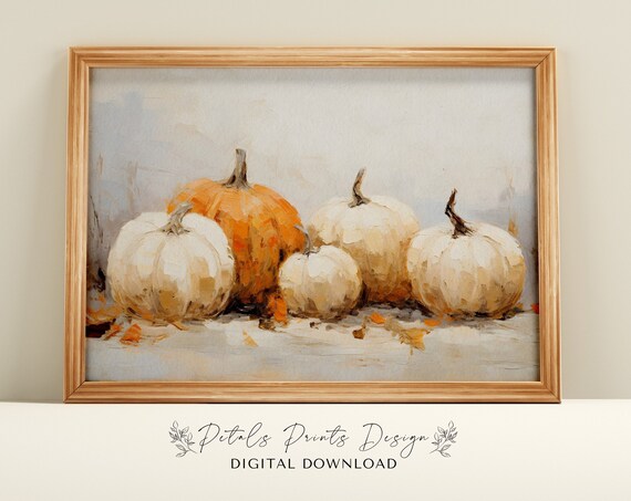 Pumpkin Still Life Painting Rustic Autumn Wall Art