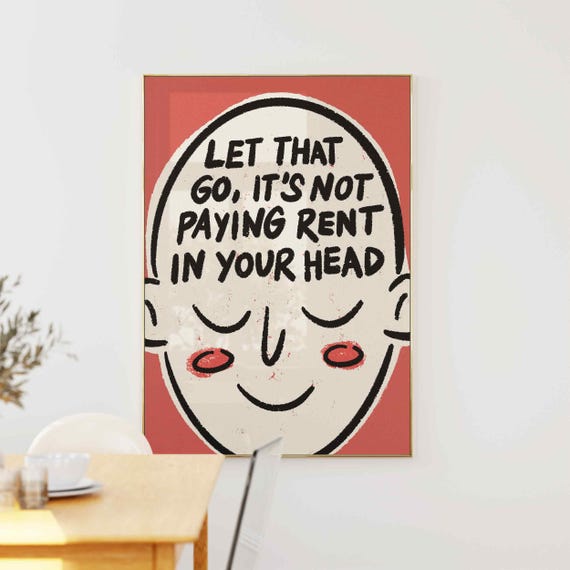 Let That Go Print Positive Affirmations Retro Poster Vintage Mental Health Wall Art Inspirational Decor