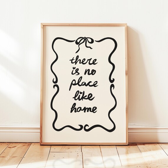 There Is No Place Like Home Print Positive Affirmations Black Beige Poster Homebody Wall Art Girly Minimalistic Decor