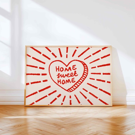 Home Sweet Home Retro Heart Quote Sunburst Wall Decor Poster