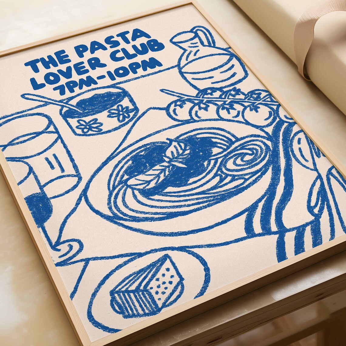 The Pasta Lover Club Blue Line Art Italian Dinner Table Poster - Image 3