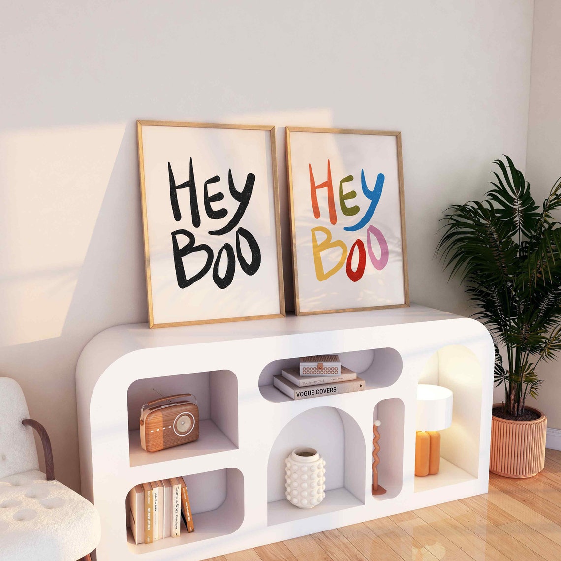 Hey Boo Black Hand Drawn Halloween Quote on Blush Wall Poster - Image 2