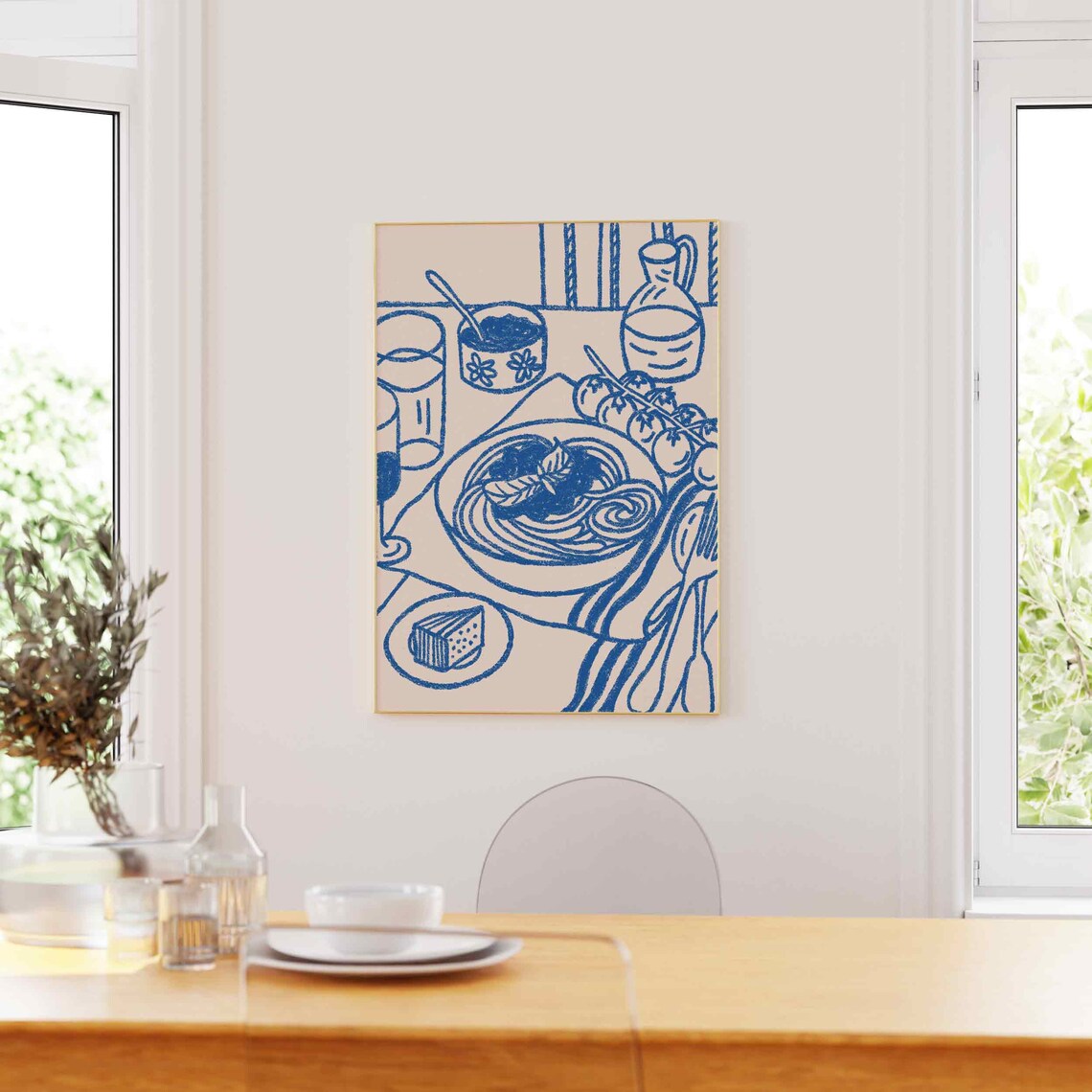 Pasta Retro Food Table Illustration, Kitchen Poster