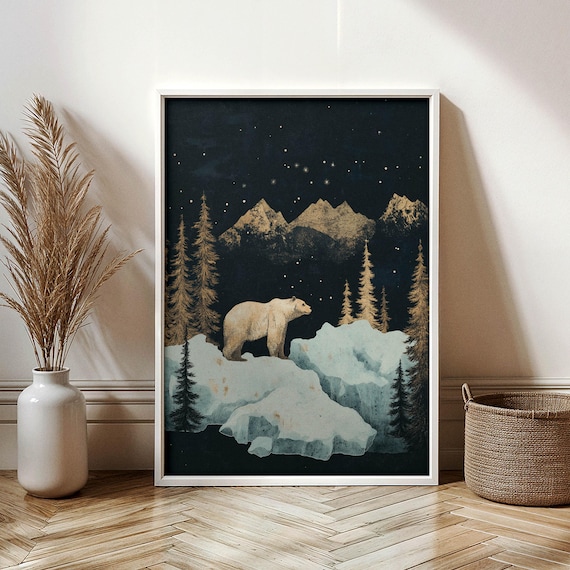 Polar Bear Arctic Ice Night Stars Winter Wilderness Wall Art